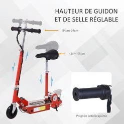 HOMCOM Trottinette électrique 120 W Pliable Pour Enfant De 7 à 12 Ans Hauteur Guidon Et Selle Réglable 10 Km/h Max. Rouge -France HOMCOM Soldes 2022 4905004 5