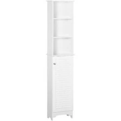 HOMCOM Meuble Colonne Salle De Bain 3 Niches Placard Porte Persienne 3 étagères MDF Panneaux De Particules Blanc