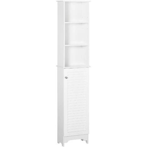 HOMCOM Meuble Colonne Salle De Bain 3 Niches Placard Porte Persienne 3 étagères MDF Panneaux De Particules Blanc 3 HOMCOM Meuble Colonne Salle De Bain 3 Niches Placard Porte Persienne 3 étagères MDF Panneaux De Particules Blanc