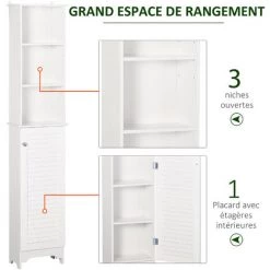 HOMCOM Meuble Colonne Salle De Bain 3 Niches Placard Porte Persienne 3 étagères MDF Panneaux De Particules Blanc 11 HOMCOM Meuble Colonne Salle De Bain 3 Niches Placard Porte Persienne 3 étagères MDF Panneaux De Particules Blanc -France HOMCOM Soldes 2022 49183592 5