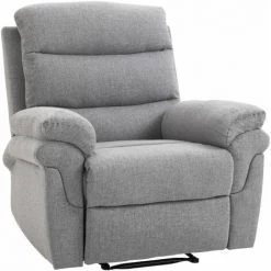 HOMCOM Fauteuil De Relaxation Inclinable Manuel Avec Repose-pied Ajustable Tissu Polyester Aspect Lin Gris Clair Chiné - Gris