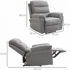 HOMCOM Fauteuil De Relaxation Inclinable Manuel Avec Repose-pied Ajustable Tissu Polyester Aspect Lin Gris Clair Chiné - Gris -France HOMCOM Soldes 2022 49183611 3