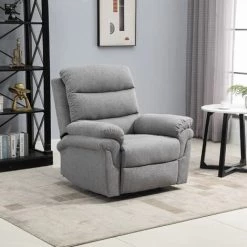 HOMCOM Fauteuil De Relaxation Inclinable Manuel Avec Repose-pied Ajustable Tissu Polyester Aspect Lin Gris Clair Chiné - Gris -France HOMCOM Soldes 2022 49183611 4