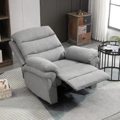 HOMCOM Fauteuil De Relaxation Inclinable Manuel Avec Repose-pied Ajustable Tissu Polyester Aspect Lin Gris Clair Chiné - Gris -France HOMCOM Soldes 2022 49183611 5