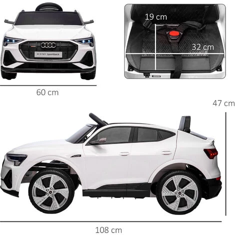 HOMCOM Voiture Véhicule électrique Enfant E-tron Sportback S Line 12 V - V. Max. 8 Km/h - Effets Sonores, Lumineux - Télécommande, Port USB, MP3 - Blanc - Blanc 5 HOMCOM Voiture Véhicule électrique Enfant E-tron Sportback S Line 12 V - V. Max. 8 Km/h - Effets Sonores, Lumineux - Télécommande, Port USB, MP3 - Blanc - Blanc – Image 3