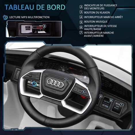 HOMCOM Voiture Véhicule électrique Enfant E-tron Sportback S Line 12 V - V. Max. 8 Km/h - Effets Sonores, Lumineux - Télécommande, Port USB, MP3 - Blanc - Blanc 7 HOMCOM Voiture Véhicule électrique Enfant E-tron Sportback S Line 12 V - V. Max. 8 Km/h - Effets Sonores, Lumineux - Télécommande, Port USB, MP3 - Blanc - Blanc – Image 5