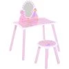 HOMCOM Coiffeuse Enfant - Tabouret Inclus - Table De Maquillage Dim. 59L X 39l X 77H Cm - Motifs Fées, Papillons, Fleurs - Bois De Pin, MDF - Rose Blanc
