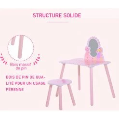 HOMCOM Coiffeuse Enfant - Tabouret Inclus - Table De Maquillage Dim. 59L X 39l X 77H Cm - Motifs Fées, Papillons, Fleurs - Bois De Pin, MDF - Rose Blanc 10 HOMCOM Coiffeuse Enfant - Tabouret Inclus - Table De Maquillage Dim. 59L X 39l X 77H Cm - Motifs Fées, Papillons, Fleurs - Bois De Pin, MDF - Rose Blanc -France HOMCOM Soldes 2022 4985254 4