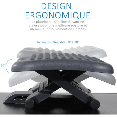 HOMCOM Repose-pieds Ergonomique De Bureau Hauteur Et Inclinaison Réglables 46L X 35l Cm Gris Noir - Gris 6 HOMCOM Repose-pieds Ergonomique De Bureau Hauteur Et Inclinaison Réglables 46L X 35l Cm Gris Noir - Gris – Image 4