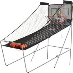 HOMCOM Panier De Basket Pliable Jeu De Basketball Arcade Double Shootout Double Panier Compteur électronique 4 Ballons Et Pompe Acier Noir Et Blanc