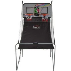 HOMCOM Panier De Basket Pliable Jeu De Basketball Arcade Double Shootout Double Panier Compteur électronique 4 Ballons Et Pompe Acier Noir Et Blanc -France HOMCOM Soldes 2022 4985263 5
