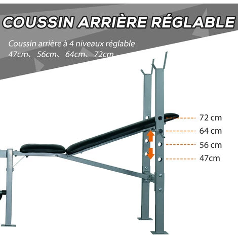 HOMCOM Banc De Musculation Fitness Entrainement Complet Dossier Réglable Curler 7 HOMCOM Banc De Musculation Fitness Entrainement Complet Dossier Réglable Curler – Image 5