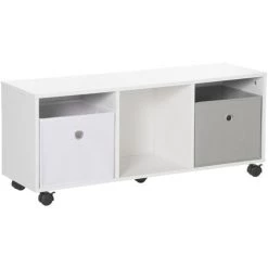 HOMCOM Meuble De Rangement Sur Roulettes 3 Casiers 2 Tiroirs Non Tissé Blanc Et Gris MDF Blanc - Blanc