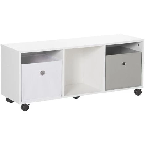 HOMCOM Meuble De Rangement Sur Roulettes 3 Casiers 2 Tiroirs Non Tissé Blanc Et Gris MDF Blanc - Blanc 3 HOMCOM Meuble De Rangement Sur Roulettes 3 Casiers 2 Tiroirs Non Tissé Blanc Et Gris MDF Blanc - Blanc