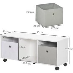 HOMCOM Meuble De Rangement Sur Roulettes 3 Casiers 2 Tiroirs Non Tissé Blanc Et Gris MDF Blanc - Blanc 9 HOMCOM Meuble De Rangement Sur Roulettes 3 Casiers 2 Tiroirs Non Tissé Blanc Et Gris MDF Blanc - Blanc -France HOMCOM Soldes 2022 49904350 3
