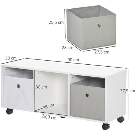 HOMCOM Meuble De Rangement Sur Roulettes 3 Casiers 2 Tiroirs Non Tissé Blanc Et Gris MDF Blanc - Blanc 5 HOMCOM Meuble De Rangement Sur Roulettes 3 Casiers 2 Tiroirs Non Tissé Blanc Et Gris MDF Blanc - Blanc â Image 3
