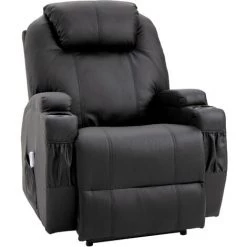 HOMCOM Fauteuil Luxe De Relaxation Et Massage Inclinaison Dossier Repose-pied électrique Revêtement Synthétique Noir - Noir