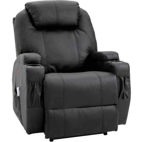 HOMCOM Fauteuil Luxe De Relaxation Et Massage Inclinaison Dossier Repose-pied électrique Revêtement Synthétique Noir - Noir 3 HOMCOM Fauteuil Luxe De Relaxation Et Massage Inclinaison Dossier Repose-pied électrique Revêtement Synthétique Noir - Noir