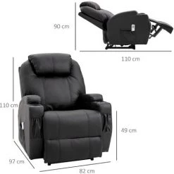 HOMCOM Fauteuil Luxe De Relaxation Et Massage Inclinaison Dossier Repose-pied électrique Revêtement Synthétique Noir - Noir 9 HOMCOM Fauteuil Luxe De Relaxation Et Massage Inclinaison Dossier Repose-pied électrique Revêtement Synthétique Noir - Noir -France HOMCOM Soldes 2022 49904365 3