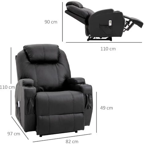 HOMCOM Fauteuil Luxe De Relaxation Et Massage Inclinaison Dossier Repose-pied électrique Revêtement Synthétique Noir - Noir 5 HOMCOM Fauteuil Luxe De Relaxation Et Massage Inclinaison Dossier Repose-pied électrique Revêtement Synthétique Noir - Noir – Image 3