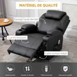 HOMCOM Fauteuil Luxe De Relaxation Et Massage Inclinaison Dossier Repose-pied électrique Revêtement Synthétique Noir - Noir 10 HOMCOM Fauteuil Luxe De Relaxation Et Massage Inclinaison Dossier Repose-pied électrique Revêtement Synthétique Noir - Noir -France HOMCOM Soldes 2022 49904365 4
