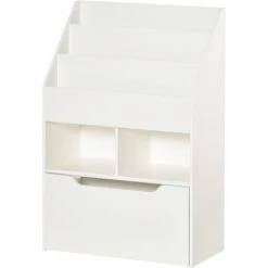 HOMCOM Bibliothèque étagère Multi-rangement 3 étagères 2 Niches Grand Tiroir MDF Blanc