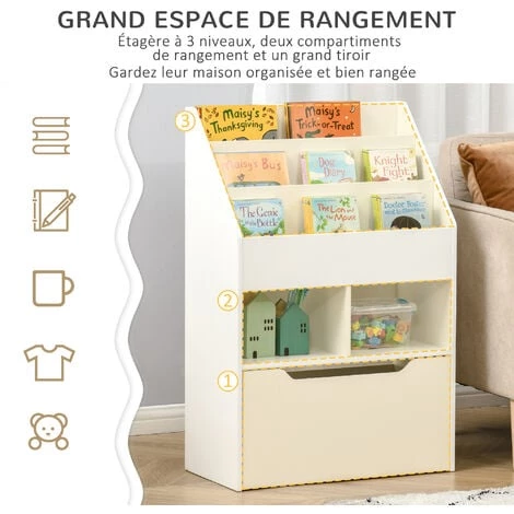 HOMCOM Bibliothèque étagère Multi-rangement 3 étagères 2 Niches Grand Tiroir MDF Blanc 7 HOMCOM Bibliothèque étagère Multi-rangement 3 étagères 2 Niches Grand Tiroir MDF Blanc – Image 5