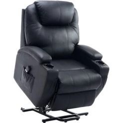 HOMCOM Fauteuil Releveur électrique Fauteuil De Relaxation Inclinable Repose-pied Relevable Grand Confort Télécommande Revêtement Synthétique Noir