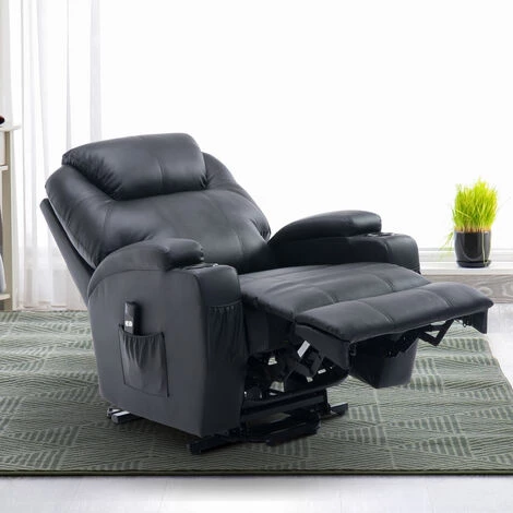 HOMCOM Fauteuil Releveur électrique Fauteuil De Relaxation Inclinable Repose-pied Relevable Grand Confort Télécommande Revêtement Synthétique Noir 4 HOMCOM Fauteuil Releveur électrique Fauteuil De Relaxation Inclinable Repose-pied Relevable Grand Confort Télécommande Revêtement Synthétique Noir – Image 2
