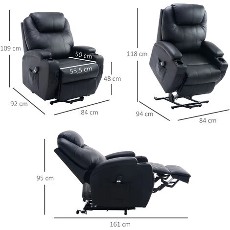 HOMCOM Fauteuil Releveur électrique Fauteuil De Relaxation Inclinable Repose-pied Relevable Grand Confort Télécommande Revêtement Synthétique Noir 5 HOMCOM Fauteuil Releveur électrique Fauteuil De Relaxation Inclinable Repose-pied Relevable Grand Confort Télécommande Revêtement Synthétique Noir – Image 3
