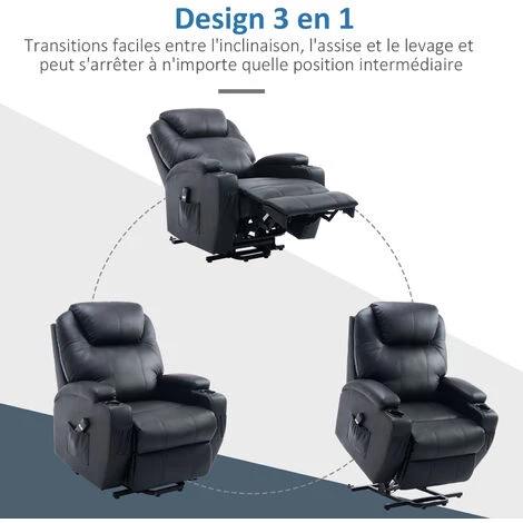 HOMCOM Fauteuil Releveur électrique Fauteuil De Relaxation Inclinable Repose-pied Relevable Grand Confort Télécommande Revêtement Synthétique Noir 7 HOMCOM Fauteuil Releveur électrique Fauteuil De Relaxation Inclinable Repose-pied Relevable Grand Confort Télécommande Revêtement Synthétique Noir – Image 5