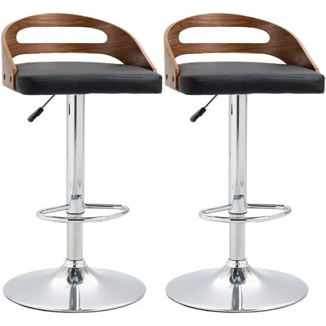 HOMCOM Lot De 2 Tabourets De Bar Design Contemporain Hauteur D'assise Réglable Pivotant 360° Revêtement Synthétique Noir Dossier Ajouré Aspect Bois - Noir 3 HOMCOM Lot De 2 Tabourets De Bar Design Contemporain Hauteur D'assise Réglable Pivotant 360° Revêtement Synthétique Noir Dossier Ajouré Aspect Bois - Noir