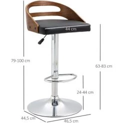 HOMCOM Lot De 2 Tabourets De Bar Design Contemporain Hauteur D'assise Réglable Pivotant 360° Revêtement Synthétique Noir Dossier Ajouré Aspect Bois - Noir 9 HOMCOM Lot De 2 Tabourets De Bar Design Contemporain Hauteur D'assise Réglable Pivotant 360° Revêtement Synthétique Noir Dossier Ajouré Aspect Bois - Noir -France HOMCOM Soldes 2022 50904433 3