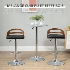 HOMCOM Lot De 2 Tabourets De Bar Design Contemporain Hauteur D'assise Réglable Pivotant 360° Revêtement Synthétique Noir Dossier Ajouré Aspect Bois - Noir 10 HOMCOM Lot De 2 Tabourets De Bar Design Contemporain Hauteur D'assise Réglable Pivotant 360° Revêtement Synthétique Noir Dossier Ajouré Aspect Bois - Noir -France HOMCOM Soldes 2022 50904433 4