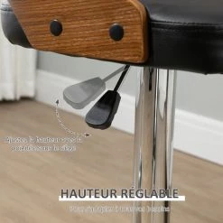 HOMCOM Lot De 2 Tabourets De Bar Design Contemporain Hauteur D'assise Réglable Pivotant 360° Revêtement Synthétique Noir Dossier Ajouré Aspect Bois - Noir 11 HOMCOM Lot De 2 Tabourets De Bar Design Contemporain Hauteur D'assise Réglable Pivotant 360° Revêtement Synthétique Noir Dossier Ajouré Aspect Bois - Noir -France HOMCOM Soldes 2022 50904433 5