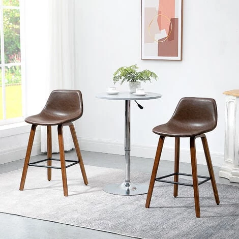HOMCOM Lot De 2 Tabourets De Bar Vintage Avec Repose-pied Structure Bois Revêtement Synthétique Marron Effet Vieilli 4 HOMCOM Lot De 2 Tabourets De Bar Vintage Avec Repose-pied Structure Bois Revêtement Synthétique Marron Effet Vieilli – Image 2