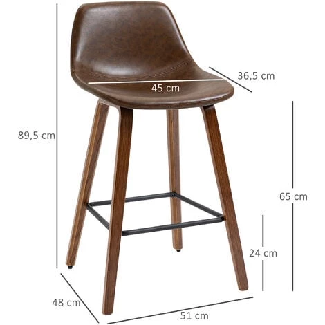 HOMCOM Lot De 2 Tabourets De Bar Vintage Avec Repose-pied Structure Bois Revêtement Synthétique Marron Effet Vieilli 5 HOMCOM Lot De 2 Tabourets De Bar Vintage Avec Repose-pied Structure Bois Revêtement Synthétique Marron Effet Vieilli – Image 3