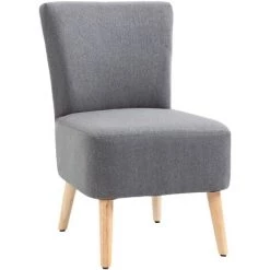 HOMCOM Fauteuil Lounge Design Scandinave Pieds Effilés Bois Massif Hévéa Revêtement Tissu Polyester Aspect Lin Gris