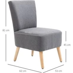 HOMCOM Fauteuil Lounge Design Scandinave Pieds Effilés Bois Massif Hévéa Revêtement Tissu Polyester Aspect Lin Gris -France HOMCOM Soldes 2022 50904488 3