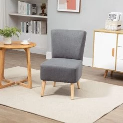 HOMCOM Fauteuil Lounge Design Scandinave Pieds Effilés Bois Massif Hévéa Revêtement Tissu Polyester Aspect Lin Gris -France HOMCOM Soldes 2022 50904488 4