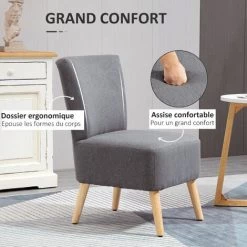 HOMCOM Fauteuil Lounge Design Scandinave Pieds Effilés Bois Massif Hévéa Revêtement Tissu Polyester Aspect Lin Gris -France HOMCOM Soldes 2022 50904488 5