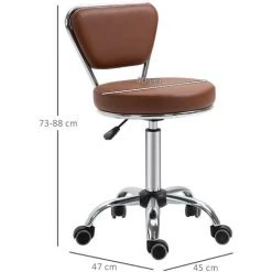HOMCOM Tabouret De Massage Vintage - Tabouret De Travail Pivotant 360° - Hauteur Assise Réglable 49-64 Cm - Revêtement Synthétique Marron Métal Chromé - Marron -France HOMCOM Soldes 2022 50908938 3