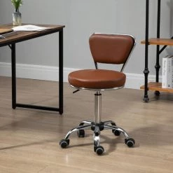 HOMCOM Tabouret De Massage Vintage - Tabouret De Travail Pivotant 360° - Hauteur Assise Réglable 49-64 Cm - Revêtement Synthétique Marron Métal Chromé - Marron -France HOMCOM Soldes 2022 50908938 4