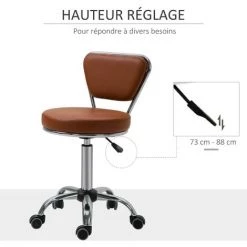 HOMCOM Tabouret De Massage Vintage - Tabouret De Travail Pivotant 360° - Hauteur Assise Réglable 49-64 Cm - Revêtement Synthétique Marron Métal Chromé - Marron -France HOMCOM Soldes 2022 50908938 5