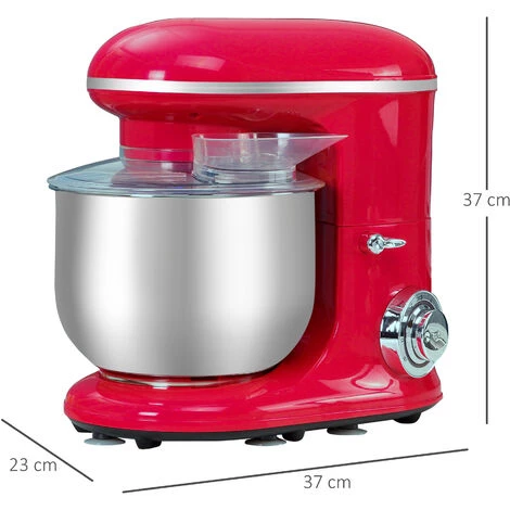 HOMCOM Robot Patissier Multifonctions 1200W - Robot Cuisine Capacité XL 5,5L - 6 Vitesses - Batteur, Couvercle Anti-projections, Crochet Pétrisseur - Transmission Directe - Acier Inox. ABS Rouge 5 HOMCOM Robot Patissier Multifonctions 1200W - Robot Cuisine Capacité XL 5,5L - 6 Vitesses - Batteur, Couvercle Anti-projections, Crochet Pétrisseur - Transmission Directe - Acier Inox. ABS Rouge – Image 3