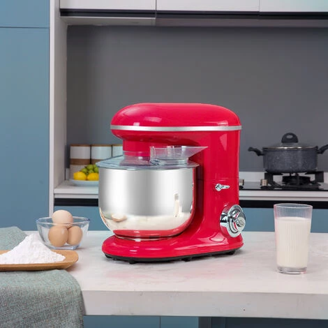 HOMCOM Robot Patissier Multifonctions 1200W - Robot Cuisine Capacité XL 5,5L - 6 Vitesses - Batteur, Couvercle Anti-projections, Crochet Pétrisseur - Transmission Directe - Acier Inox. ABS Rouge 6 HOMCOM Robot Patissier Multifonctions 1200W - Robot Cuisine Capacité XL 5,5L - 6 Vitesses - Batteur, Couvercle Anti-projections, Crochet Pétrisseur - Transmission Directe - Acier Inox. ABS Rouge – Image 4