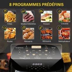 HOMCOM Friteuse à Air 1800W 11L - Friteuse Sans Huile Multifonction 8 Programmes - Nombreux Accessoires - Température Réglable - Timer 60 Min. - Noir 10 HOMCOM Friteuse à Air 1800W 11L - Friteuse Sans Huile Multifonction 8 Programmes - Nombreux Accessoires - Température Réglable - Timer 60 Min. - Noir -France HOMCOM Soldes 2022 50909003 4