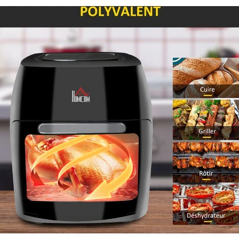 HOMCOM Friteuse à Air 1800W 11L - Friteuse Sans Huile Multifonction 8 Programmes - Nombreux Accessoires - Température Réglable - Timer 60 Min. - Noir 7 HOMCOM Friteuse à Air 1800W 11L - Friteuse Sans Huile Multifonction 8 Programmes - Nombreux Accessoires - Température Réglable - Timer 60 Min. - Noir – Image 5