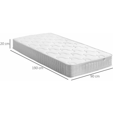 HOMCOM Matelas De Lit Simple Adulte Dim. 190L X 90l Cm - Matelas Ferme Mousse à Mémoire De Forme ép. 20 Cm - Ressorts Ensachés Coutil Stretch - Noyau Grand Confort Polyester Blanc 5 HOMCOM Matelas De Lit Simple Adulte Dim. 190L X 90l Cm - Matelas Ferme Mousse à Mémoire De Forme ép. 20 Cm - Ressorts Ensachés Coutil Stretch - Noyau Grand Confort Polyester Blanc – Image 3