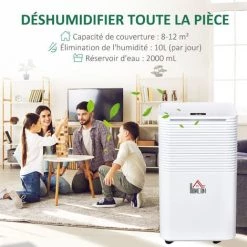 HOMCOM Déshumidificateur Portable électrique Silencieux 195W Capacité Max. Réservoir 2L évacuation Continue 10L/24H Idéal Pièces 12 M² Max. Blanc -France HOMCOM Soldes 2022 50909009 4